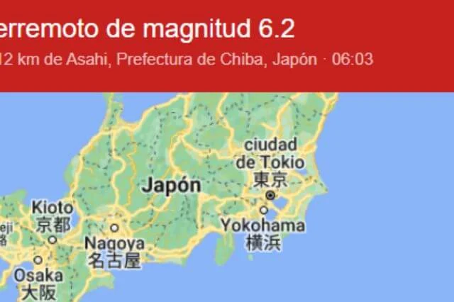 Un terremoto de 6,2 sacude el este de Tokio sin alerta de tsunami