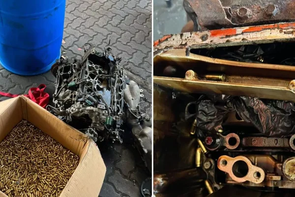 Decomisan más de 8,000 municiones encontradas en el interior de un motor de vehículo