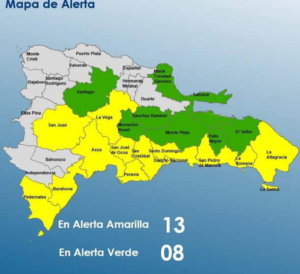 COE aumenta alerta a 21 provincias y avisa de lluvias «muy significativas» próximos días