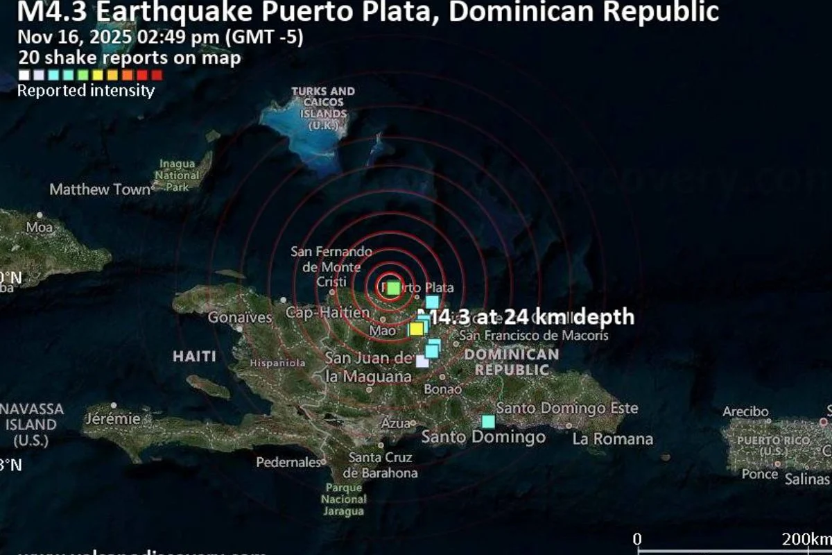 Sismo de magnitud 4.3 sacude zona cercana a Villa Isabela en Puerto Plata