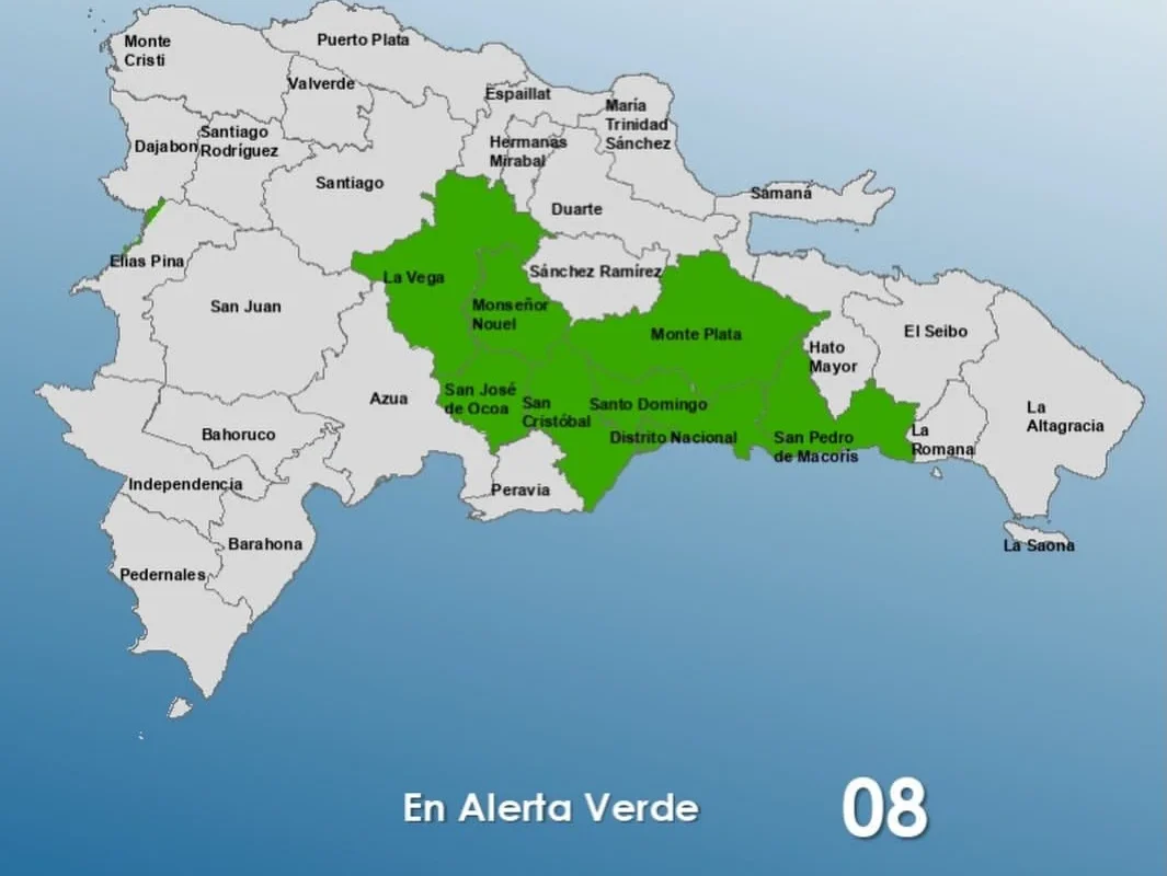 El COE pone a siete provincias y al Distrito Nacional en alerta verde por la vaguada