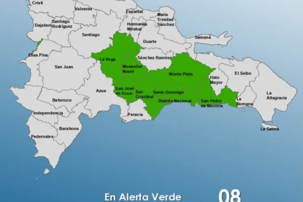 El COE pone a siete provincias y al Distrito Nacional en alerta verde por la vaguada