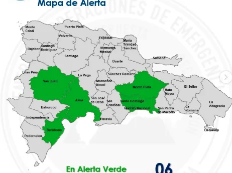 COE coloca seis provincias en alerta verde por incidencia de vaguada