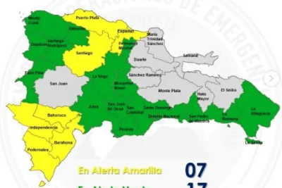 COE coloca siete provincias en alerta amarilla y 17 en verde por lluvias