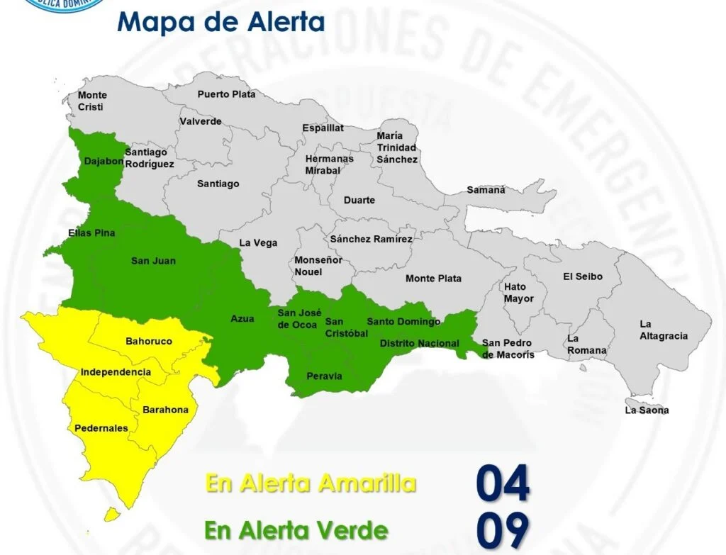 COE aumenta niveles de alerta en nueve provincias y el Distrito Nacional por incidencia de vaguada